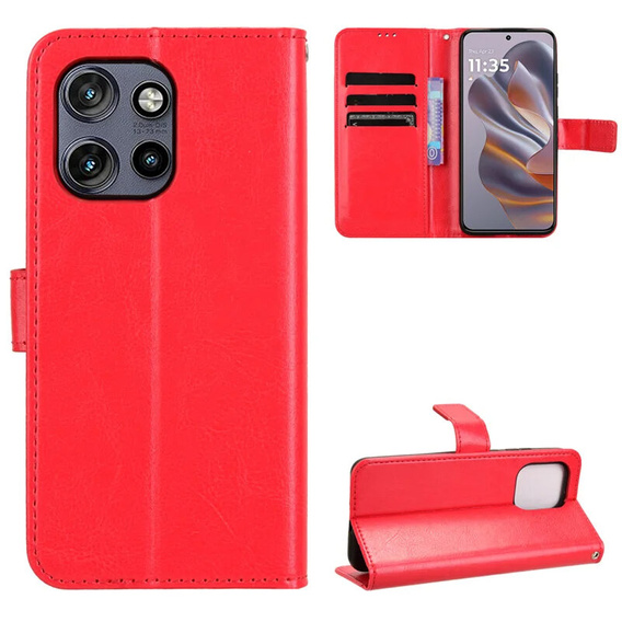 Cu clapetă pentru Motorola Edge 50 Neo / Motorola ThinkPhone 25, Crazy Horse Wallet, roșu