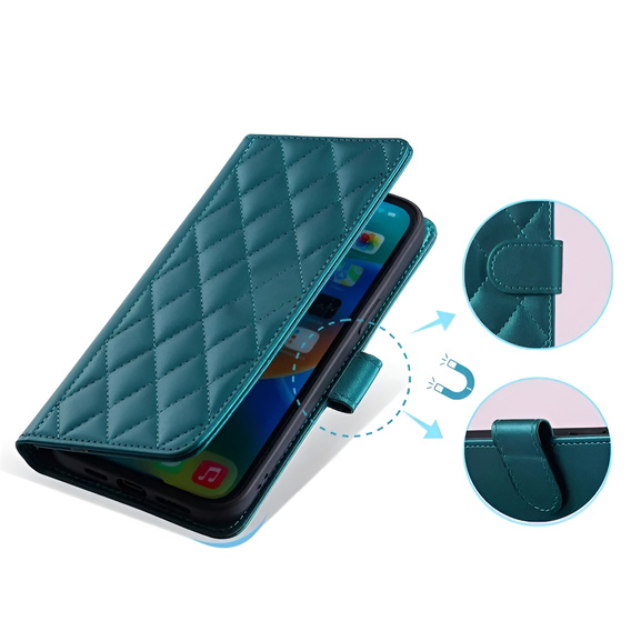 Husă cu clapetă pentru Samsung Galaxy A16, Rhombus Crossbody Leather, verde