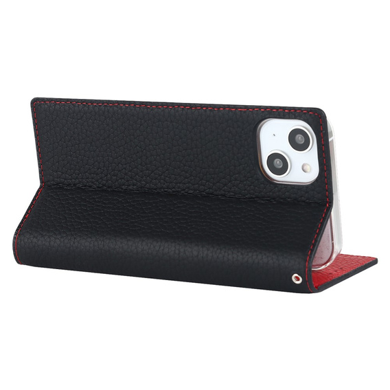 Cu clapetă pentru iPhone 15, Litchi Skin Grain, negru