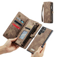 Husă CASEME pentru Samsung Galaxy S25 Ultra, Retro Leather Wallet, cu curea de umăr, maro