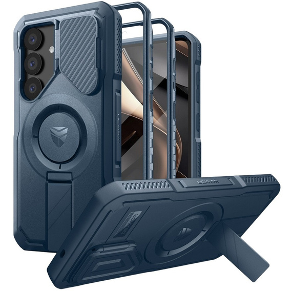 Husă blindată pentru Samsung Galaxy S25, Dexnor CamProtect MagSafe, albastru (Două rame)