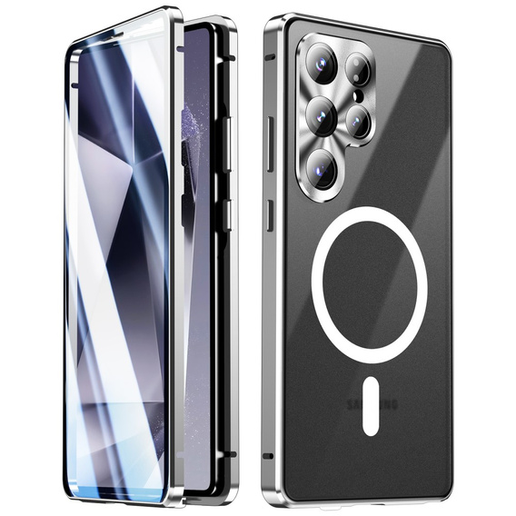 Carcasa Magnetic Dual Glass MagSafe pentru Samsung Galaxy S25 Ultra, de argint