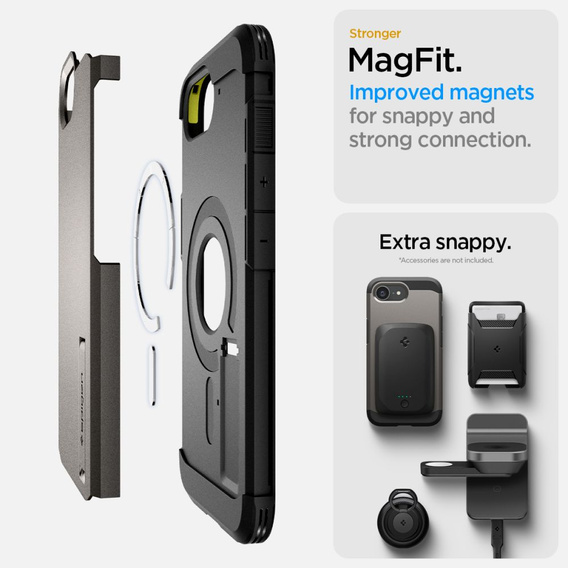 Carcasa Spigen pentru iPhone 16E, Tough Armor Mag MagSafe, gri + 9H Tempered Glass