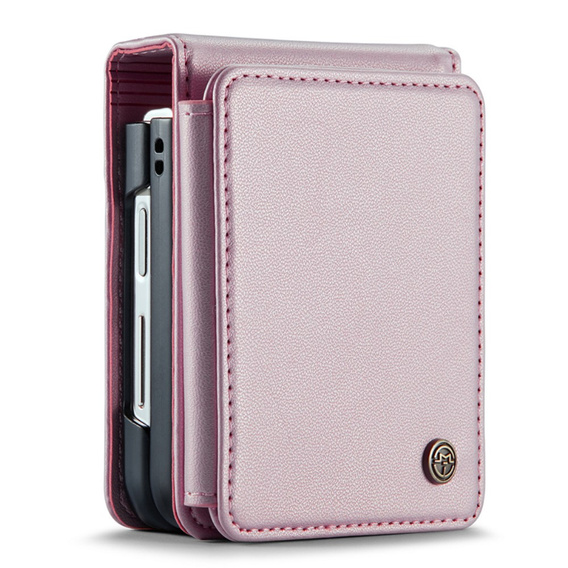 Husa cu clapetă CASEME pentru Samsung Galaxy Z Flip5 5G, Litchi Wallet, roz