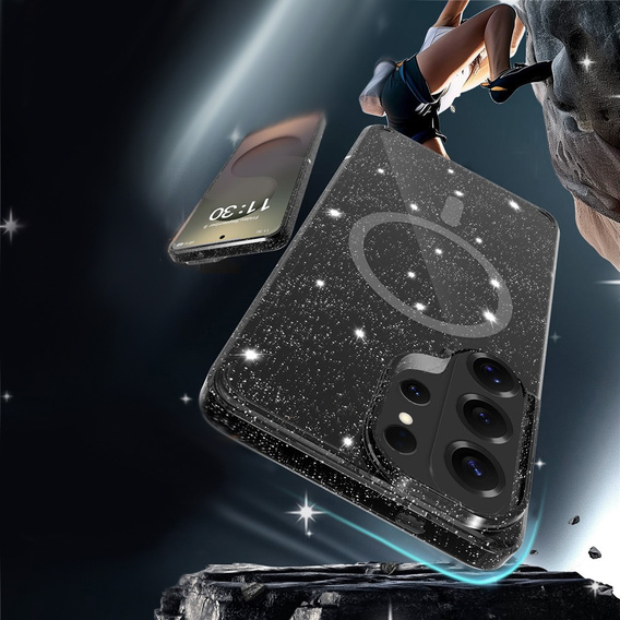 Husă strălucitoare, pentru MagSafe pentru Samsung Galaxy S26 Ultra, transparentă/neagră