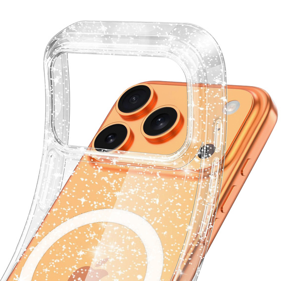 Husă pentru iPhone 17 Pro Max, pentru MagSafe, glitter - transparentă