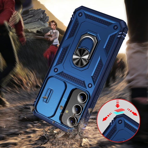 Husă blindată pentru Samsung Galaxy S24+ Plus, CamShield Slide, albastru