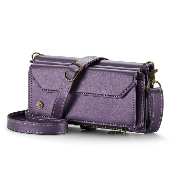 Husă CASEME pentru Samsung Galaxy A55 5G, RFID Leather Wallet, cu curea de umăr, violet