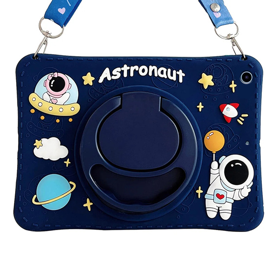 Husă din silicon pentru copii pentru iPad 9.7" 2018/2017 (6/5 gen.), blindată cu curea, Astronaut, albastru închis