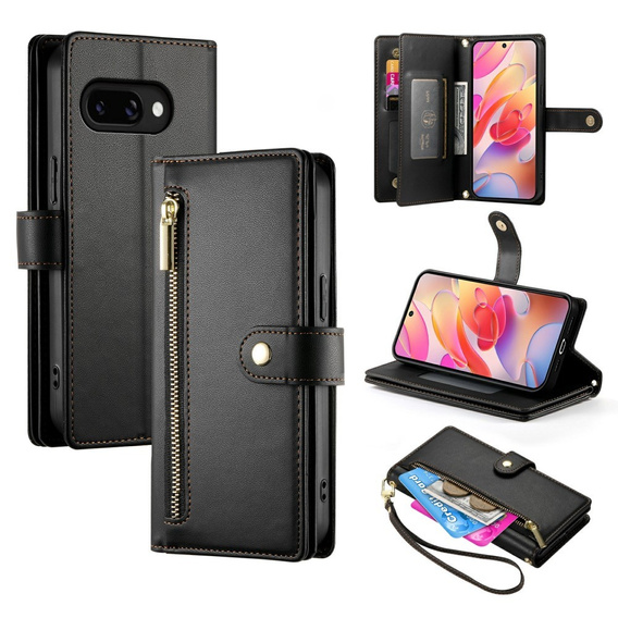 Cu clapetă pentru Samsung Galaxy A56 5G, Wallet Zipper Pocket, negru