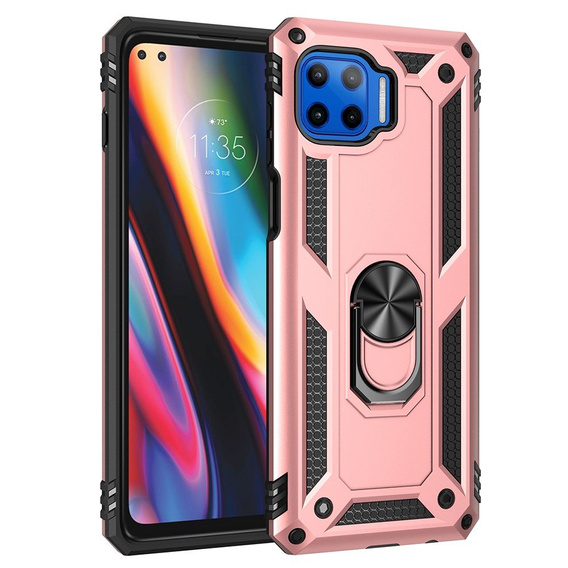 Husă blindată pentru Motorola Moto G 5G Plus, Nox Case Ring, roz rose gold