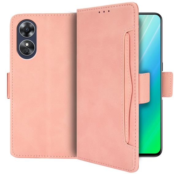 Cu clapetă pentru Oppo A17, Card Slot, roz