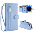 Cu clapetă pentru iPhone 14 Pro Max, Wallet Zipper Pocket, albastru