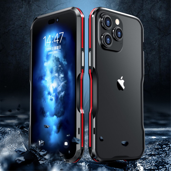 Husa LUPHIE pentru iPhone 15 Pro Max, Armor Bumper, negru / roșu