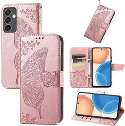 Cu clapetă pentru Samsung Galaxy M55 5G, Butterfly, roz rose gold