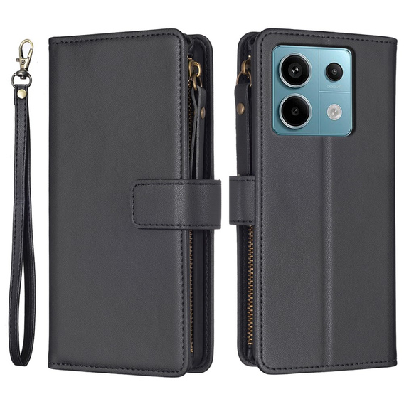 Cu clapetă pentru Xiaomi Redmi Note 13 Pro 4G / Xiaomi Redmi Note 14S / Xiaomi Poco M6 Pro 4G, Wallet Zipper Pocket, negru