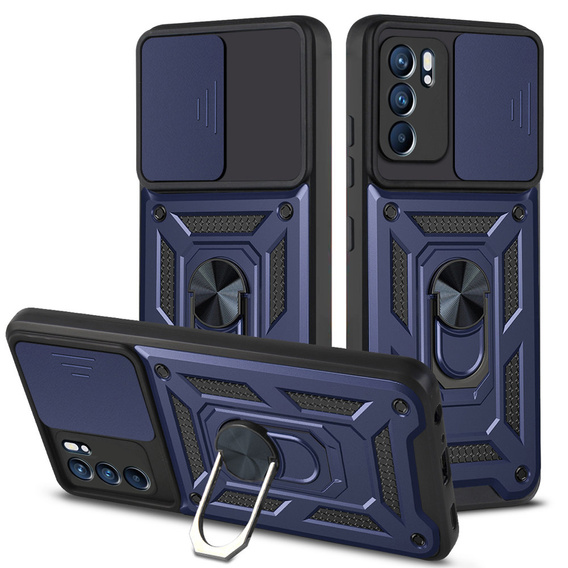 Husă blindată pentru Oppo Reno 6 5G, CamShield Slide, albastru