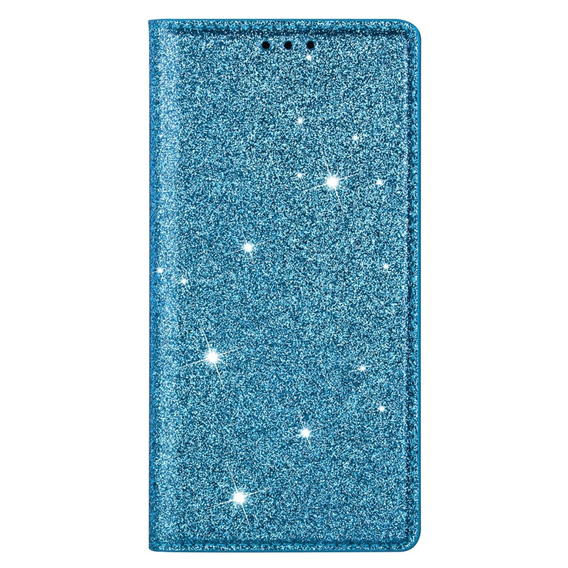 Carcasa flip pentru iPhone 16E, Card Slot Glittery, albastru