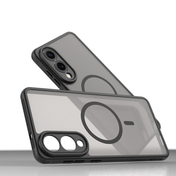 Husă pentru Samsung Galaxy S25 Edge, Kickstand Matt Case, pentru MagSafe, negru + Sticlă ecran