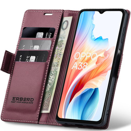 Husă pentru Oppo A18 4G / A38 4G, ERBORD Glossy Litchi, portofel cu clapetă, roșu