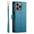 Cu clapetă pentru iPhone 16 Pro Max, Wallet Zipper Pocket, albastru