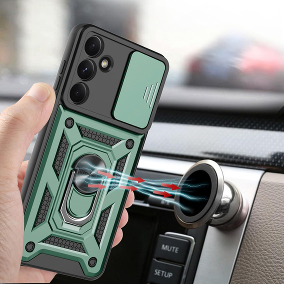 Carcasă blindată pentru Samsung Galaxy A26, CamShield Slide, verde + sticlă călită 9H