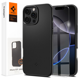 Carcasa Spigen pentru iPhone 16 Pro Max, Thin Fit Mag, negru + sticlă temperată 9H