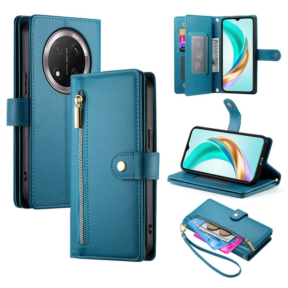 Cu clapetă pentru Honor Magic 7 Lite, Wallet Zipper Pocket, albastru
