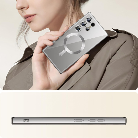 Husă pentru Samsung Galaxy S25 Ultra, Electro MagSafe, de argint + Sticlă pentru ecran