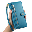 Cu clapetă pentru iPhone 16, Wallet Zipper Pocket, albastru