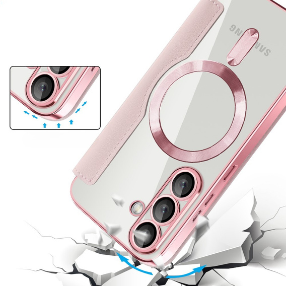 Cu clapetă pentru Samsung Galaxy S25+ Plus, RFID Wallet MagSafe CamShield, roz
