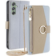 Carcasă flip pentru Samsung Galaxy M34 5G, Wallet Zipper Pocket, cu oglindă, albastru