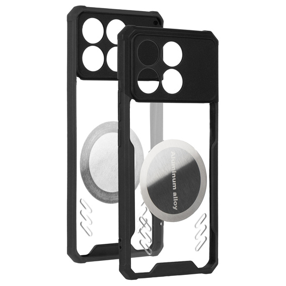 Carcasă pentru Xiaomi Poco F6 Pro, cu placă magnetică, transparent / negru