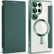 Cu clapetă pentru Samsung Galaxy S25 Ultra, RFID Wallet MagSafe CamShield, verde