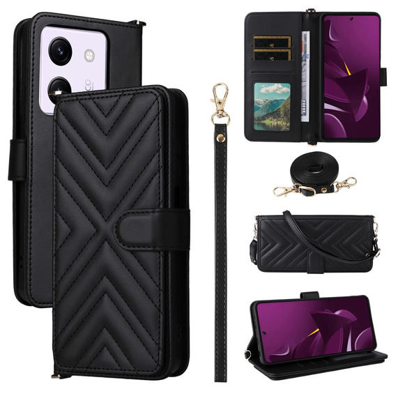 Carcasă cu clapetă pentru Xiaomi Poco M7 Pro 5G, Crossbody Leather Wallet, negru