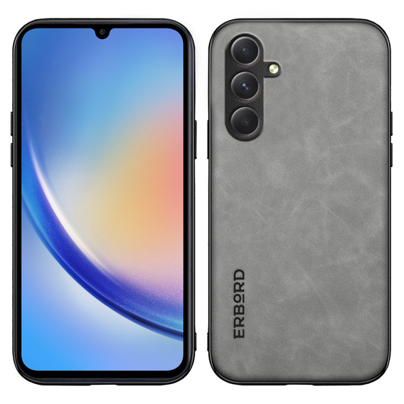 Huse pentru Samsung Galaxy A34 5G, ERBORD Business, cu placă de suport pentru mașină, gri deschis