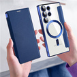 Cu clapetă pentru Samsung Galaxy S24 Ultra, RFID Wallet MagSafe CamShield, albastru închis