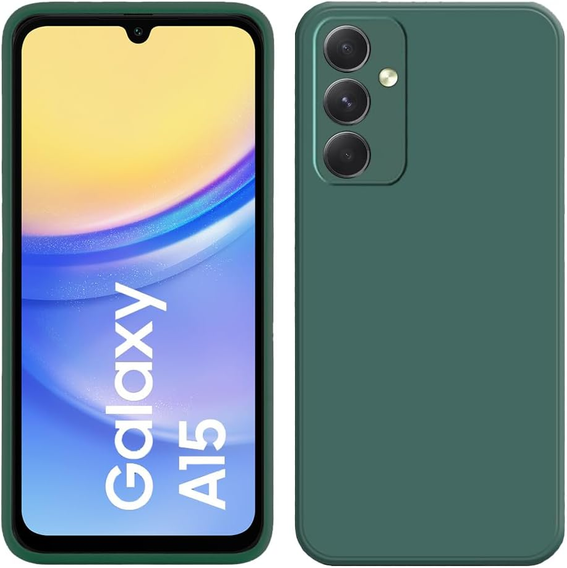 Carcasa pentru Samsung Galaxy A15, Silicone Lite, verde închis + sticlă 9H
