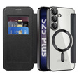 Cu clapetă pentru Samsung Galaxy S25, RFID Rhombus Wallet MagSafe CamShield, negru