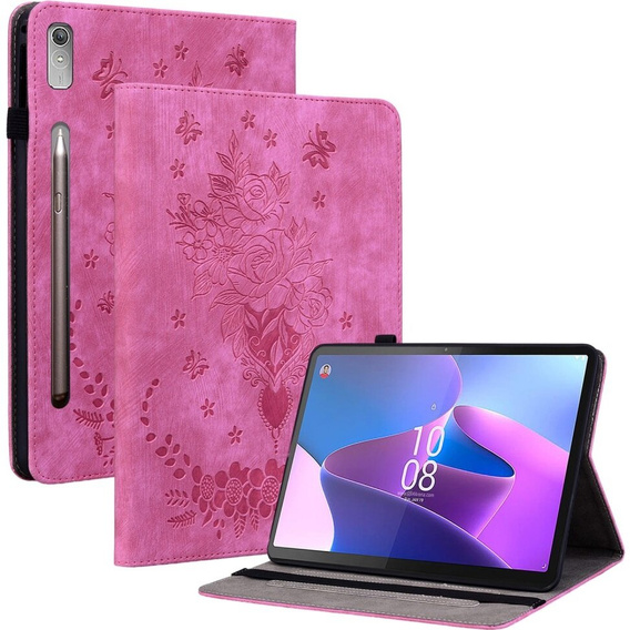 Husă cu clapetă pentru Lenovo Tab P12, flower, roz