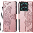 Cu clapetă pentru Motorola Moto G86 5G, Butterfly, roz rose gold