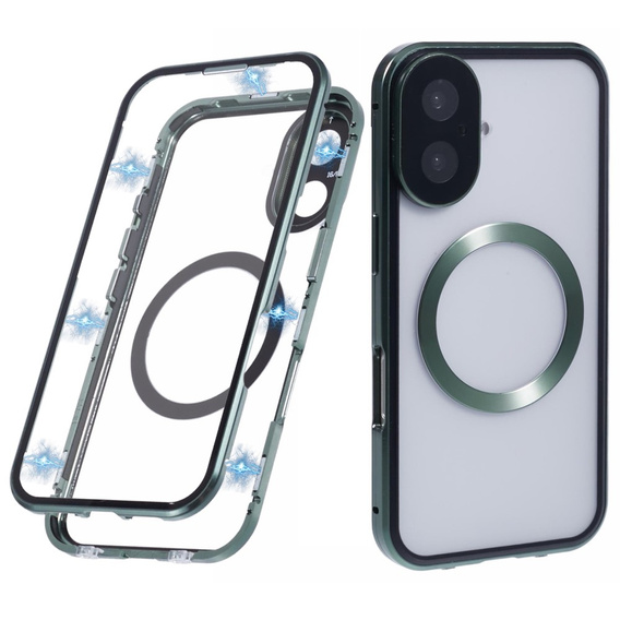Carcasa Magnetic Dual Glass MagSafe pentru iPhone 16, verde