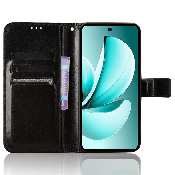 Cu clapetă pentru Realme C71, Crazy Horse Wallet, negru