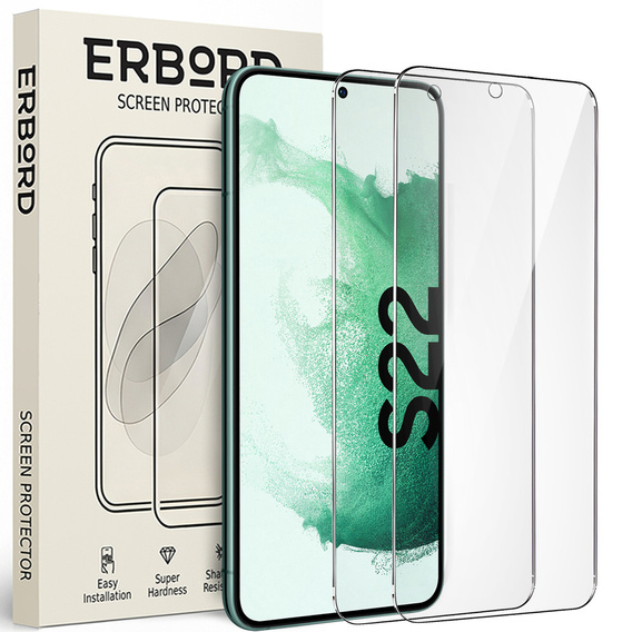2x sticlă călită pentru Samsung Galaxy S22, ERBORD 9H Hard Glass pe ecran