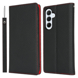 Cu clapetă pentru Samsung Galaxy S25, Litchi Skin Grain, negru