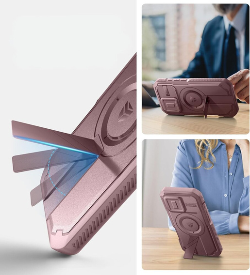 Husă blindată pentru iPhone 16 Pro, Dexnor CamProtect MagSafe, roz (Două rame)
