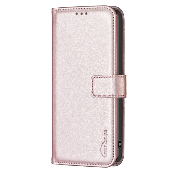 Cu clapetă pentru Samsung Galaxy S23 FE, BINFEN Wallet, roz rose gold + sticlă 9H