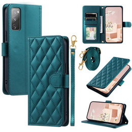 Husă cu clapetă pentru Samsung Galaxy S20 FE, Rhombus Crossbody Leather, verde închis