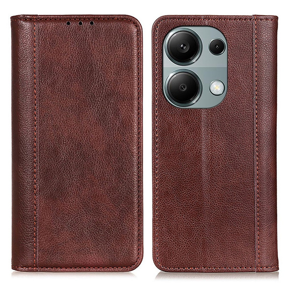 Huse pentru Xiaomi Redmi Note 13 Pro 4G, Wallet Litchi Leather, maro