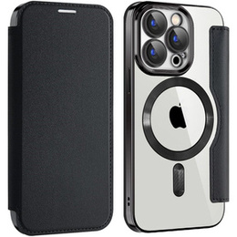 Cu clapetă pentru iPhone 15 Pro, RFID Wallet MagSafe CamShield, negru